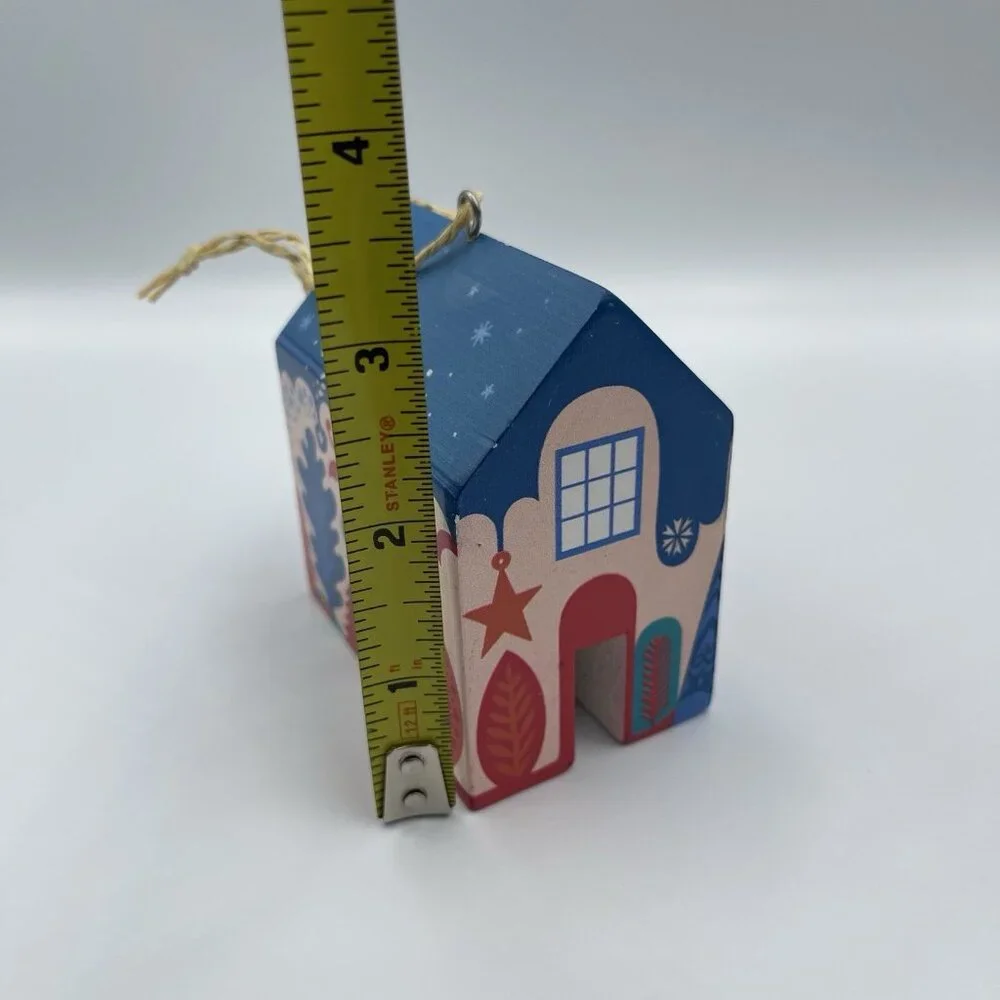 2015 Crate & Barrel Kate Forrester Wooden House Christmas Ornament Hearts & Home
